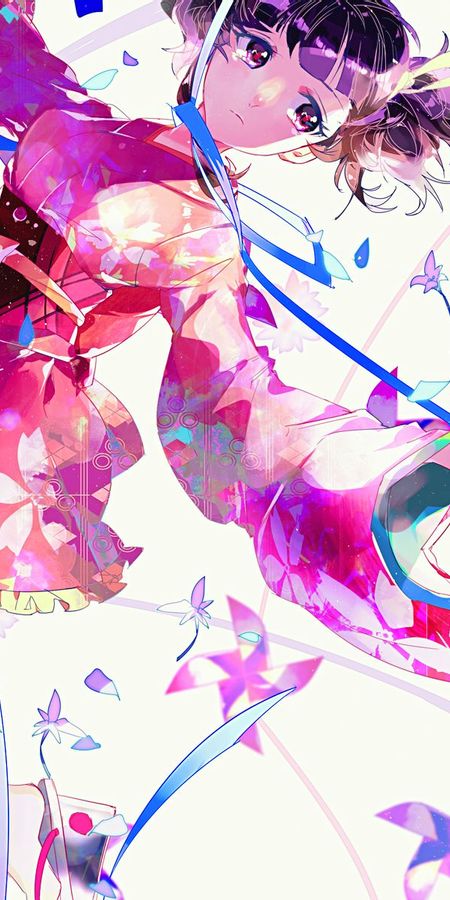 Phone wallpaper: Anime, Flower, Short Hair, Purple Eyes, Purple Hair, Bow (Clothing), Yukata, Japanese Clothes, Mumei (Kabaneri Of The Iron Fortress), Kabaneri Of The Iron Fortress free download