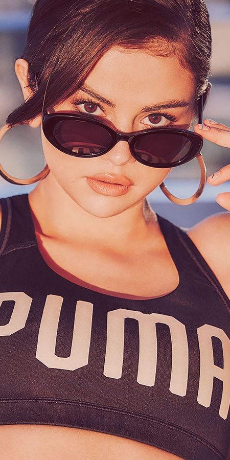 Phone wallpaper: Music, Selena Gomez, Singer, Brunette, Sunglasses, Brown Eyes, Short Hair, Actress, Puma (Brand) free download