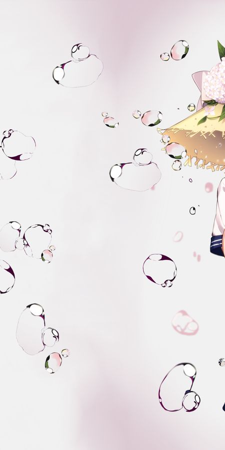 Phone wallpaper: Anime, Water, Flower, Schoolgirl, Blue Eyes, Original, School Uniform, Short Hair, White Hair, Straw Hat free download