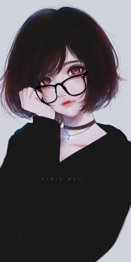 Phone wallpaper: Anime, Glasses, Original, Black Hair, Short Hair free download