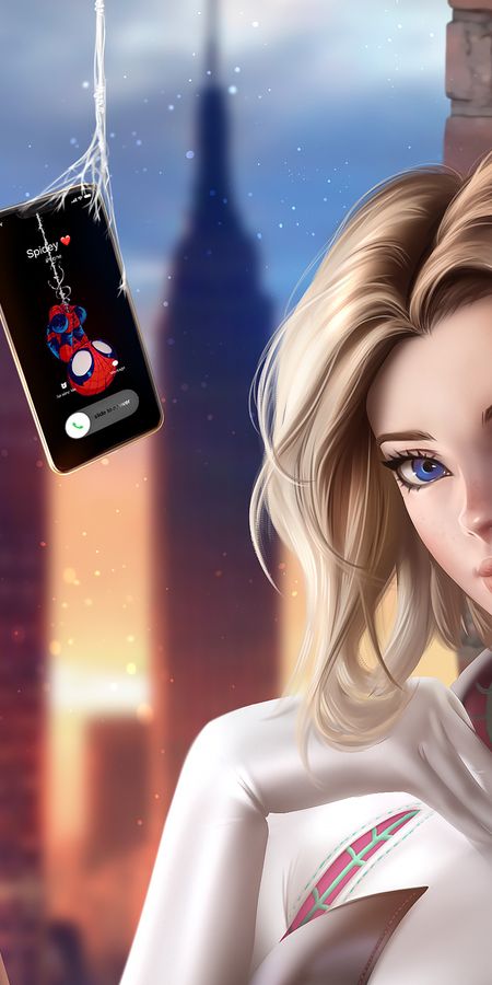 Phone wallpaper: Blonde, Blue Eyes, Comics, Short Hair, Spider Gwen free download