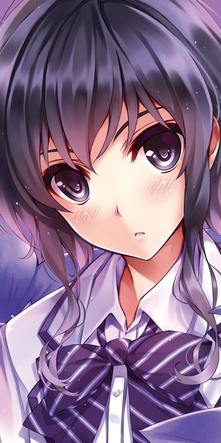 Phone wallpaper: Anime, Flower, Short Hair, Purple Eyes, Purple Hair, Bow (Clothing), Saekano: How To Raise A Boring Girlfriend, Michiru Hyodo free download