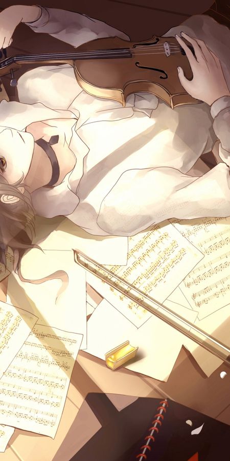 Phone wallpaper: Music, Anime, Violin, Short Hair, White Hair, Sheet Music free download