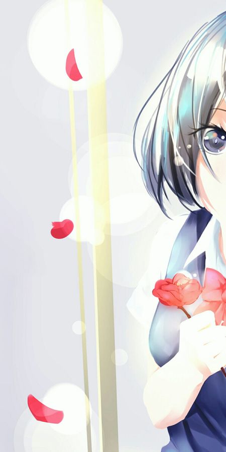 Phone wallpaper: Anime, Flower, Petal, Blue Eyes, Blue Hair, Short Hair, Hanabi Yasuraoka, Kuzu No Honkai free download