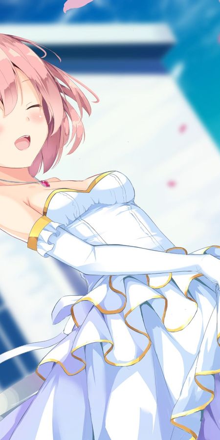 Phone wallpaper: Anime, Original, Pink Hair, Short Hair, Pink Eyes, White Dress free download