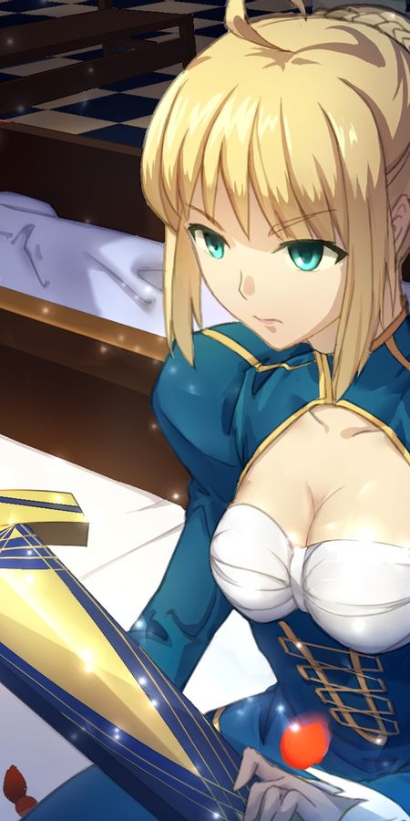 Phone wallpaper: Anime, Blonde, Dress, Sword, Green Eyes, Short Hair, Saber (Fate Series), Fate/stay Night, Fate Series free download