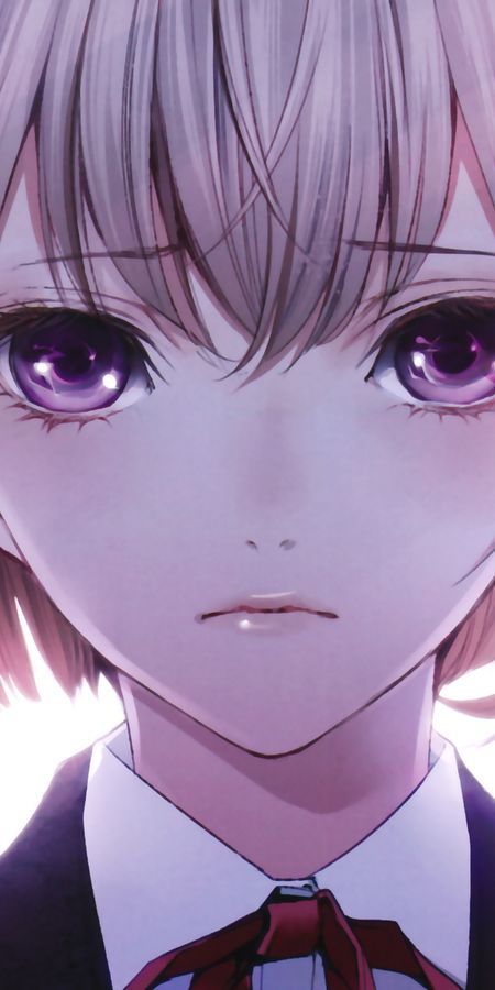 Phone wallpaper: Anime, Original, Pink Hair, Short Hair, Purple Eyes free download