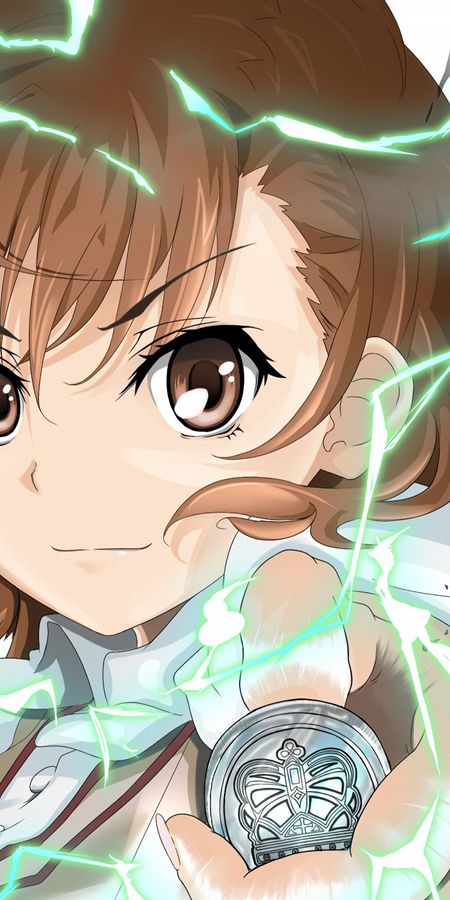 Phone wallpaper: Anime, Coin, Brown Eyes, Brown Hair, Short Hair, Mikoto Misaka, A Certain Scientific Railgun, A Certain Magical Index free download