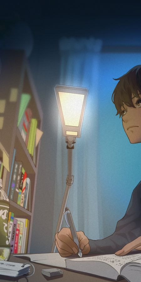 Phone wallpaper: Anime, Night, Lantern, Room, Original, Short Hair free download