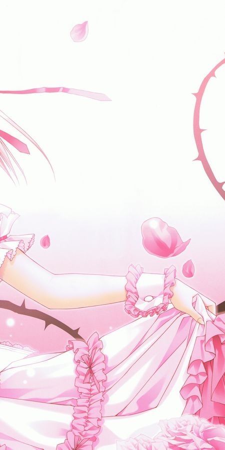 Phone wallpaper: Anime, Rose, Heart, Petal, Ribbon, Original, Pink Hair, Blush, Red Eyes, Short Hair free download