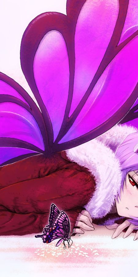 Phone wallpaper: Rei Ayanami, Neon Genesis Evangelion, Evangelion, Butterfly, Purple Hair, Wings, Short Hair, Red Eyes, Anime free download