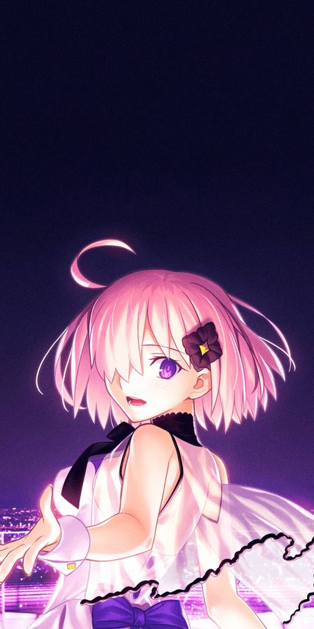 Phone wallpaper: Anime, Night, Dress, Pink Hair, Short Hair, Purple Eyes, Fate/grand Order, Mashu Kyrielight, Fate Series free download