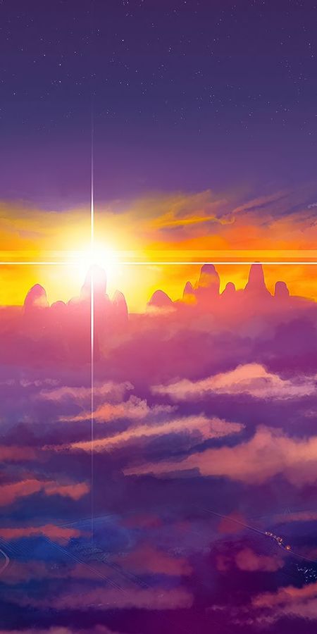 Phone wallpaper: Anime, Sky, Sun, Mountain, Sunrise, Cloud, Short Hair free download
