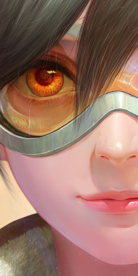 Phone wallpaper: Face, Overwatch, Video Game, Short Hair, Orange Eyes, Tracer (Overwatch) free download