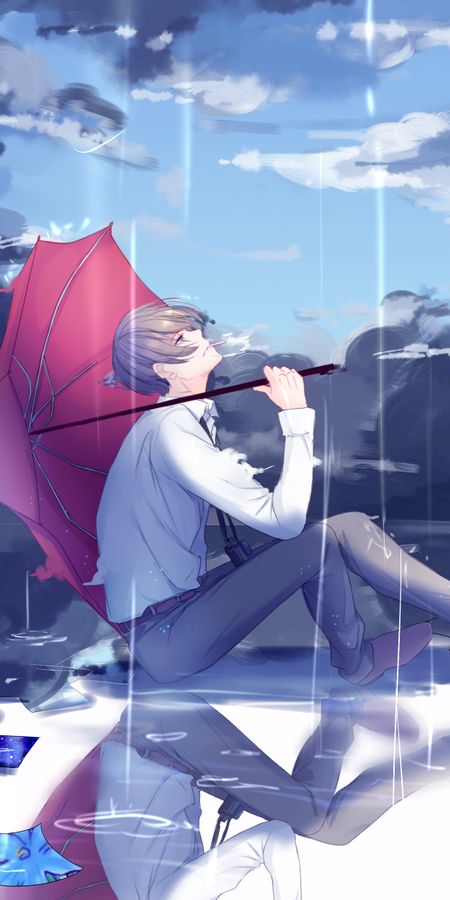 Phone wallpaper: Anime, Rain, Umbrella, Original, Short Hair free download