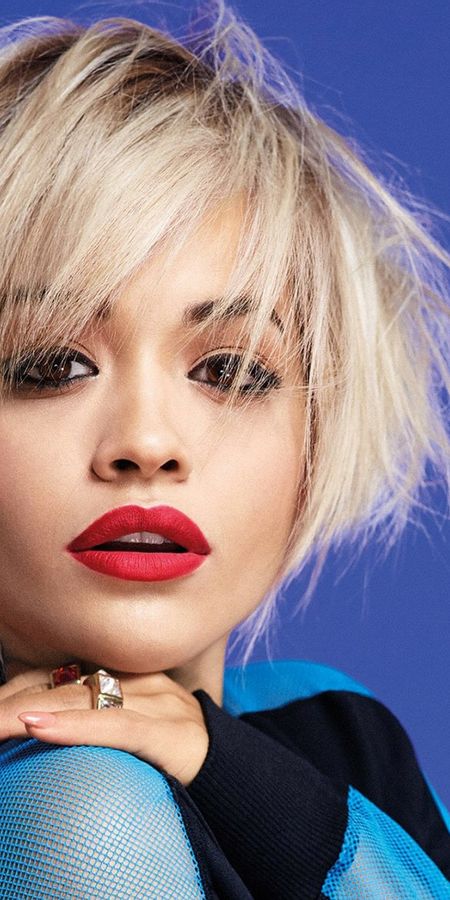 Phone wallpaper: Music, Singer, Blonde, English, Face, Brown Eyes, Short Hair, Lipstick, Rita Ora free download