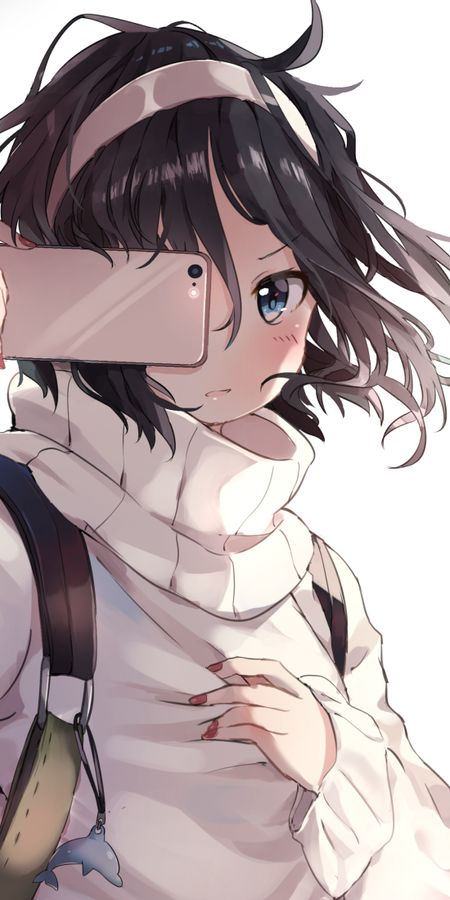 Phone wallpaper: Anime, Smartphone, Blue Eyes, Original, Headband, Black Hair, Short Hair free download