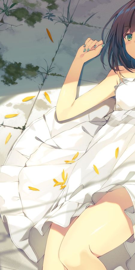Phone wallpaper: Anime, Sunflower, Green Eyes, Original, Black Hair, Short Hair free download