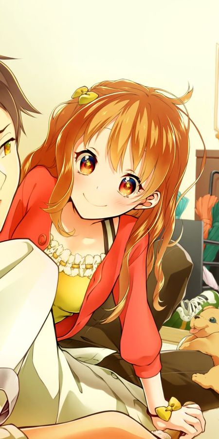 Phone wallpaper: Anime, Smile, Puppy, Original, Blush, Long Hair, Brown Hair, Short Hair, Orange Hair, Orange Eyes free download