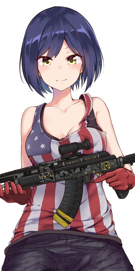 Phone wallpaper: Anime, Gun, American Flag, Short Hair, Virtual Youtuber, Shizuka Rin, Tsukino Mito free download