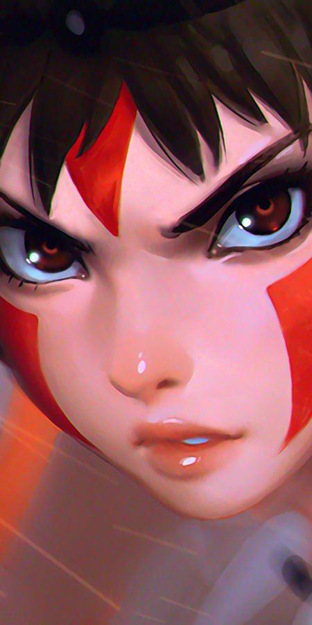 Phone wallpaper: Anime, Face, Earrings, Red Eyes, Brown Hair, Short Hair, Woman Warrior, Princess Mononoke free download