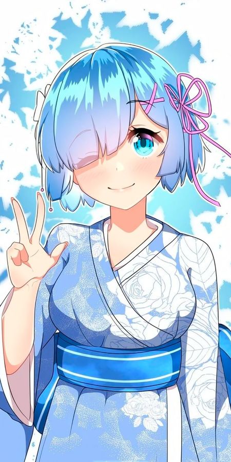 Phone wallpaper: Anime, Kimono, Blue Eyes, Blue Hair, Short Hair, Re:zero Starting Life In Another World, Rem (Re:zero) free download