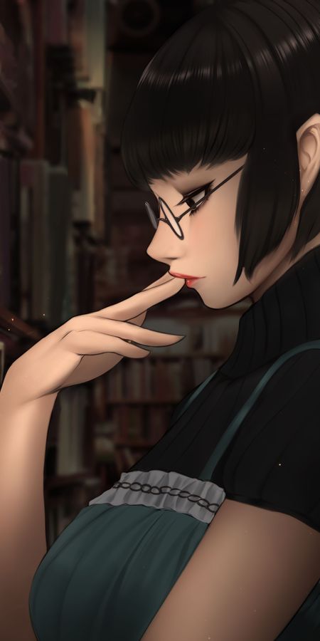 Phone wallpaper: Anime, Book, Glasses, Original, Black Hair, Short Hair, Black Eyes free download