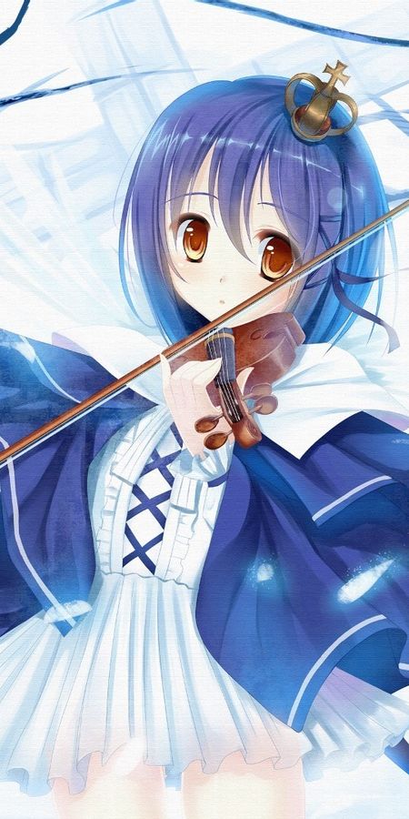Phone wallpaper: Music, Anime, Violin, Red Eyes, Short Hair, Purple Hair free download