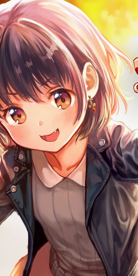 Phone wallpaper: Anime, Fangs, Cute, Jacket, Original, Short Hair free download