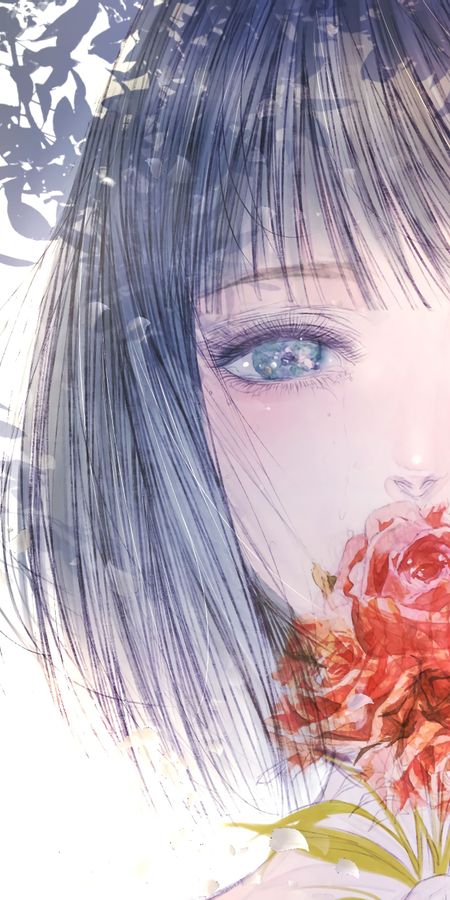 Phone wallpaper: Anime, Flower, Blue Eyes, Original, Short Hair, White Hair free download