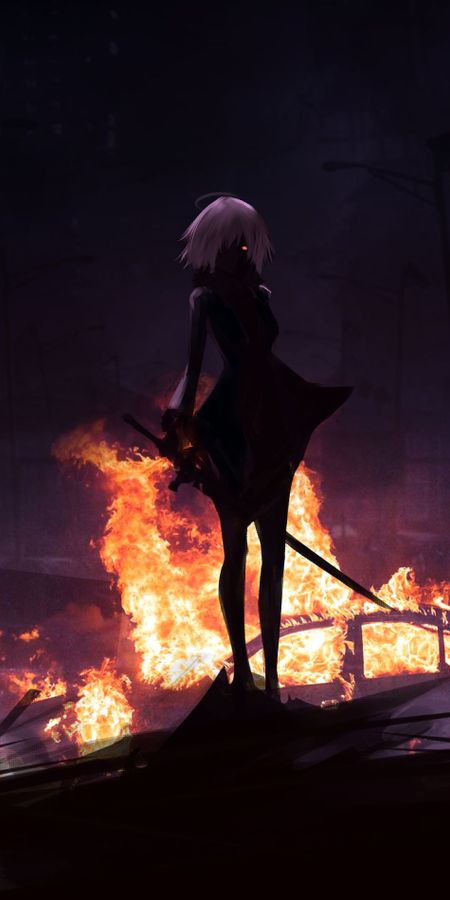 Phone wallpaper: Anime, Fire, Short Hair, Fate/grand Order, Jeanne D'arc Alter, Avenger (Fate/grand Order), Fate Series free download