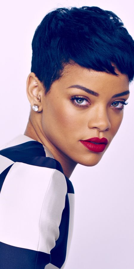 Phone wallpaper: Music, Rihanna, Singer, Black Hair, Short Hair, Lipstick, Barbadian free download