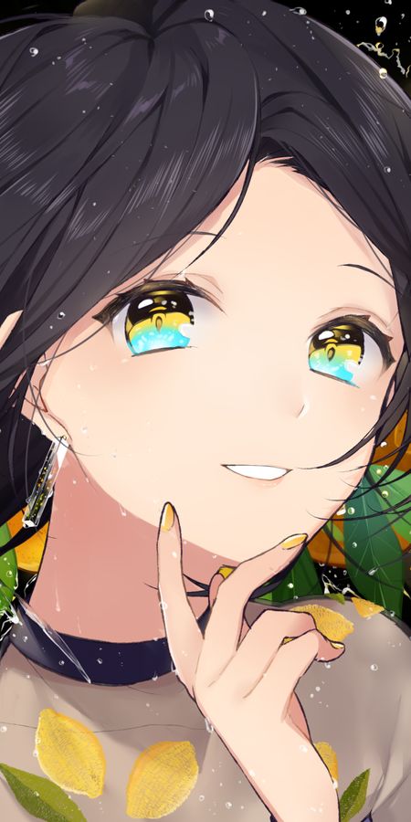 Phone wallpaper: Anime, Smile, Lemon, Yellow Eyes, Original, Black Hair, Short Hair free download