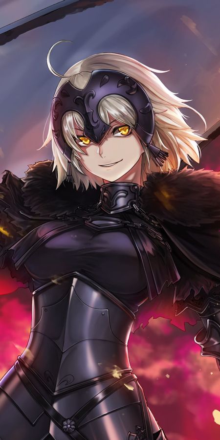 Phone wallpaper: Anime, Blonde, Yellow Eyes, Short Hair, Woman Warrior, Fate/grand Order, Jeanne D'arc Alter, Avenger (Fate/grand Order), Banner, Fate Series free download