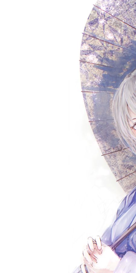 Phone wallpaper: Anime, Umbrella, Kimono, Original, Short Hair, Grey Eyes, Grey Hair free download