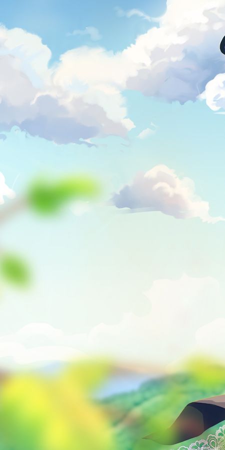 Phone wallpaper: Anime, Cloud, Original, Black Hair, Short Hair, Bow (Clothing) free download