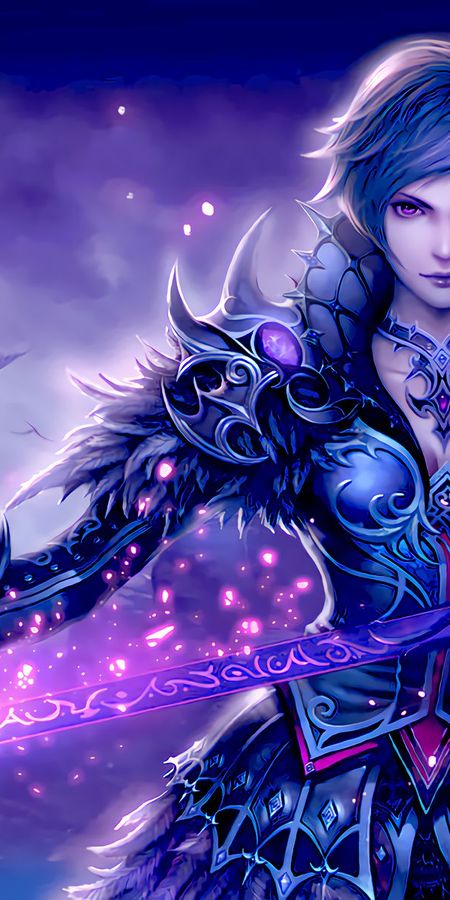 Phone wallpaper: Fantasy, Dragon, Sword, Castle, Short Hair, Purple Eyes, Women Warrior free download