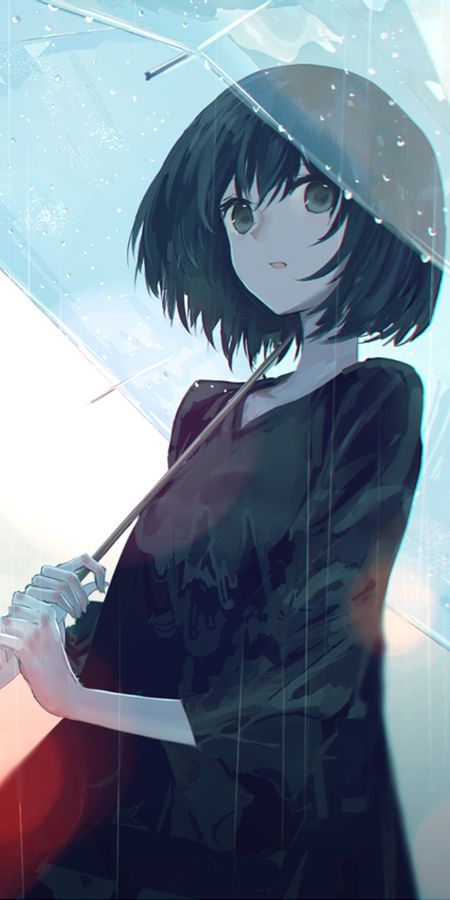 Phone wallpaper: Anime, Rain, Umbrella, Original, Short Hair free download