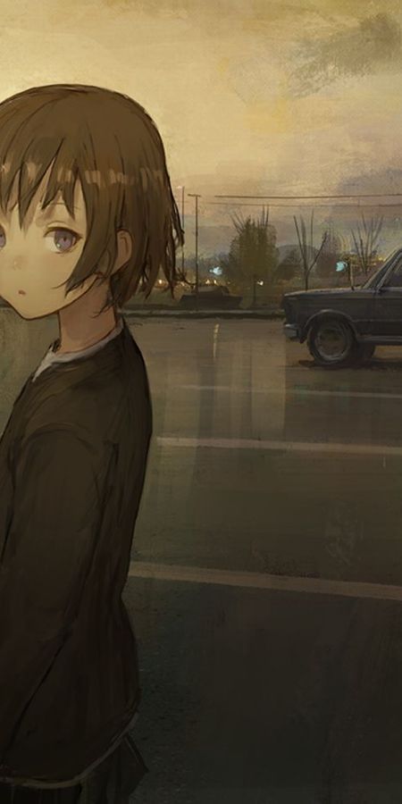 Phone wallpaper: Anime, Car, Original, Brown Hair, Short Hair, Cigarette, Black Eyes free download