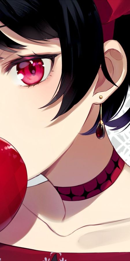 Phone wallpaper: Anime, Apple, Original, Red Eyes, Short Hair free download