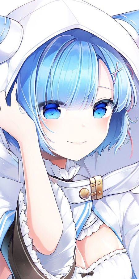 Phone wallpaper: Anime, Face, Hood, Blue Eyes, Blue Hair, Short Hair, Re:zero Starting Life In Another World, Rem (Re:zero) free download