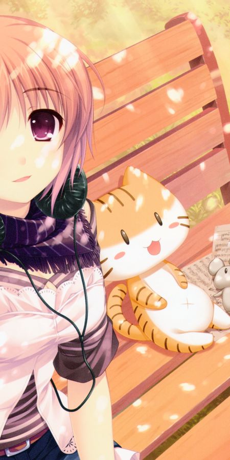 Phone wallpaper: Anime, Headphones, Cat, Smile, Mouse, Blonde, Microphone, Brown Eyes, Short Hair free download