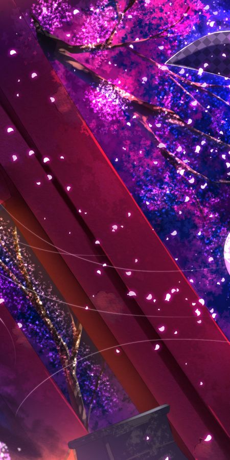 Phone wallpaper: Anime, Moon, Flower, Blonde, Kimono, Petal, School Uniform, Brown Eyes, Long Hair, Short Hair, Purple Hair, Sakura Blossom, Hanayamata free download