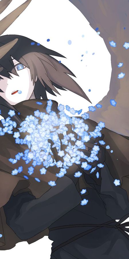 Phone wallpaper: Anime, Flower, Wings, Blue Eyes, Original, Brown Hair, Short Hair free download