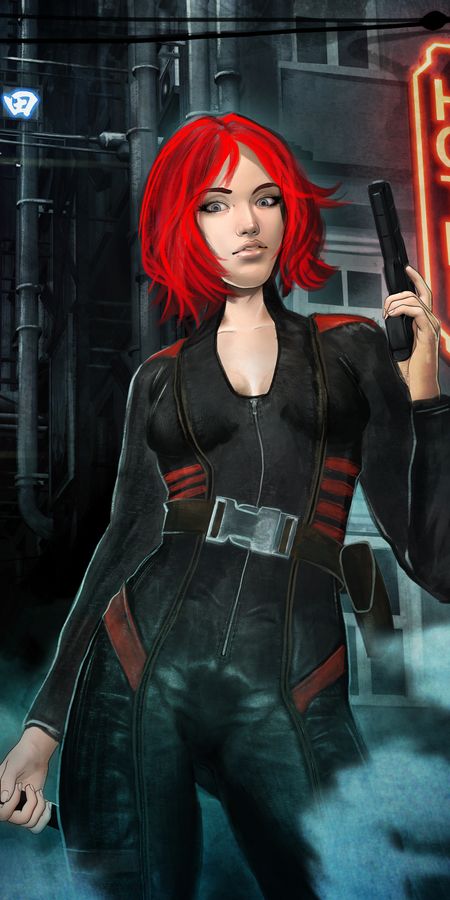 Phone wallpaper: Cyberpunk, Sci Fi, Sword, Futuristic, Short Hair, Red Hair, Woman Warrior free download