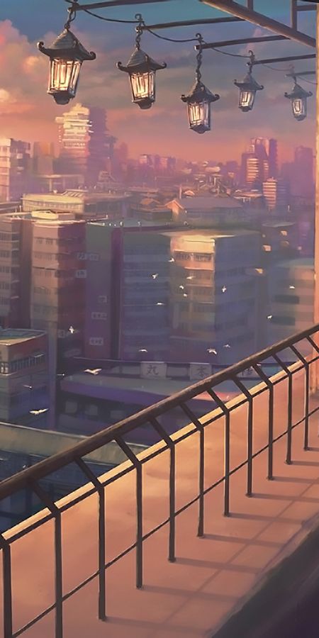 Phone wallpaper: Anime, Building, Lantern, Balcony, Original, Short Hair free download