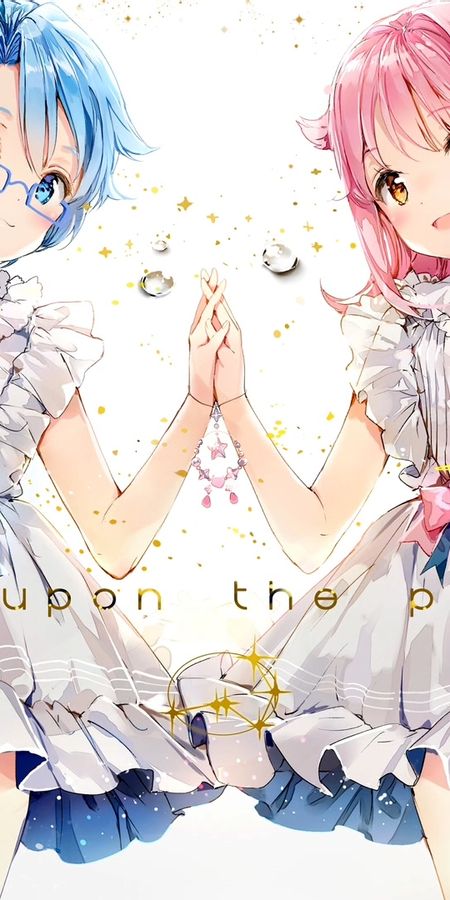Phone wallpaper: Anime, Glasses, Bubble, Yellow Eyes, Pink Hair, Blush, Blue Hair, Short Hair, White Dress, Wish Upon The Pleiades, Aoi (Wish Upon The Pleiades), Subaru (Wish Upon The Pleiades) free download