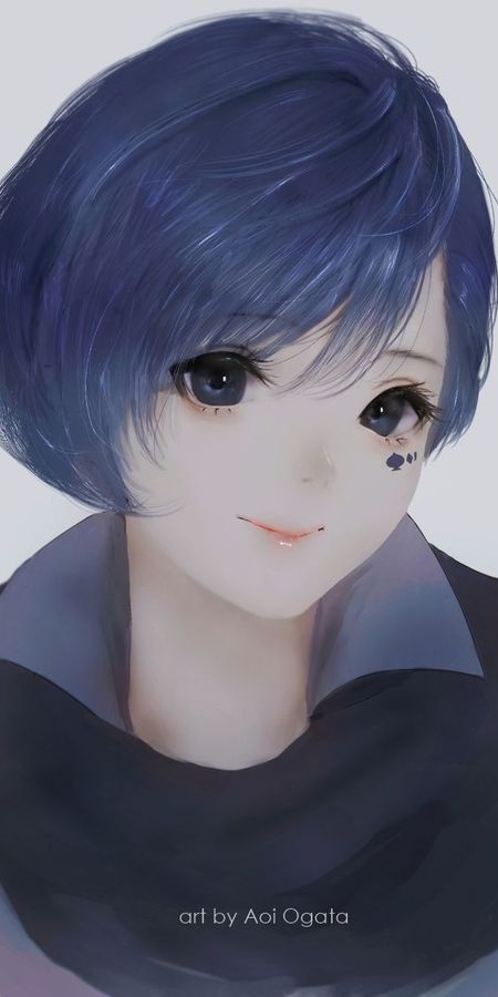 Phone wallpaper: Anime, Smile, Scarf, Blue Eyes, Original, Blue Hair, Short Hair free download