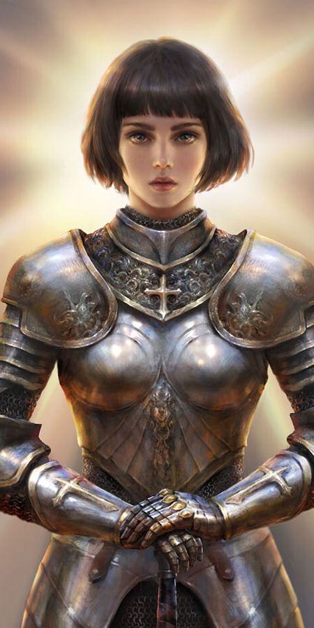 Phone wallpaper: Fantasy, Knight, Armor, Brown Hair, Short Hair, Woman Warrior, Joan Of Arc free download