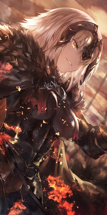 Phone wallpaper: Anime, Smile, Yellow Eyes, Short Hair, White Hair, Woman Warrior, Fate (Series), Fate/grand Order, Jeanne D'arc Alter, Avenger (Fate/grand Order), Fate Series free download